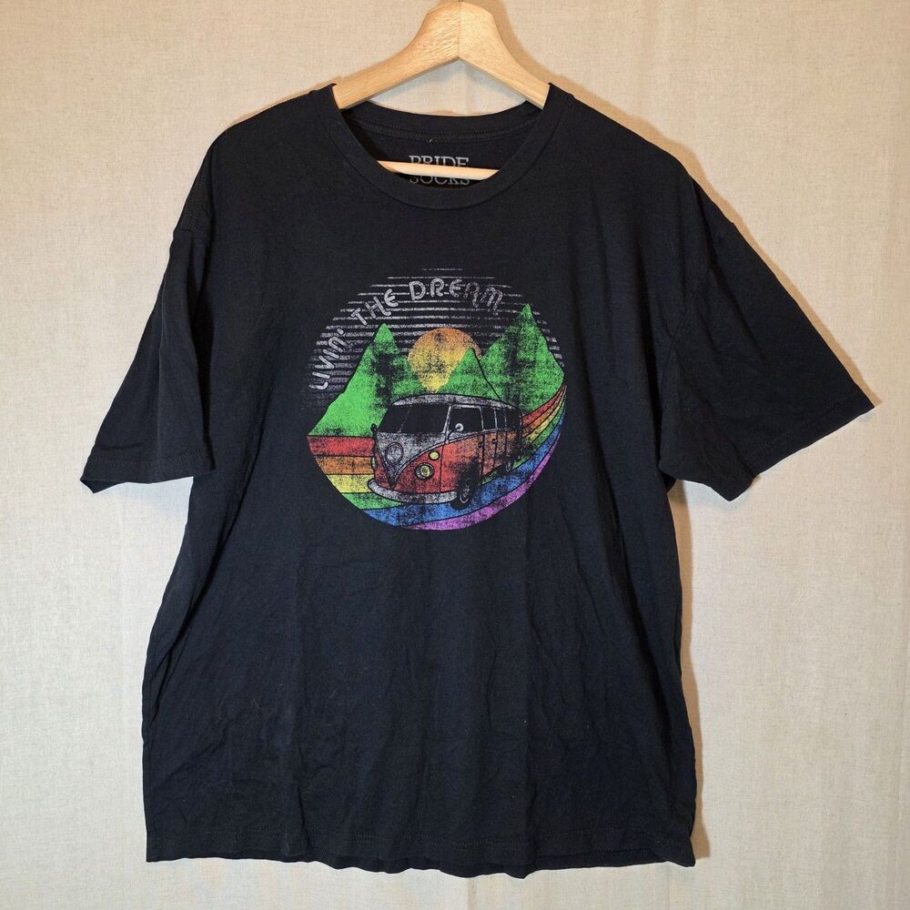 PrideSocks Livin the Dream: Road Trip Adult Tshirt Unisex Extra Large XL Rainbow